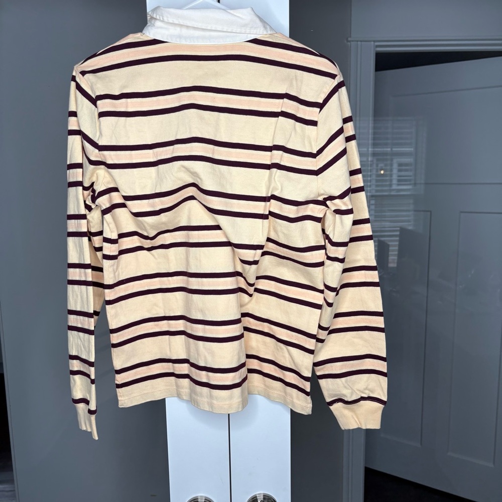 NWT J. Crew New Premium-weight Classic Rugby Shirt Jane Stripe Candlecherry - Picture 3 of 5
